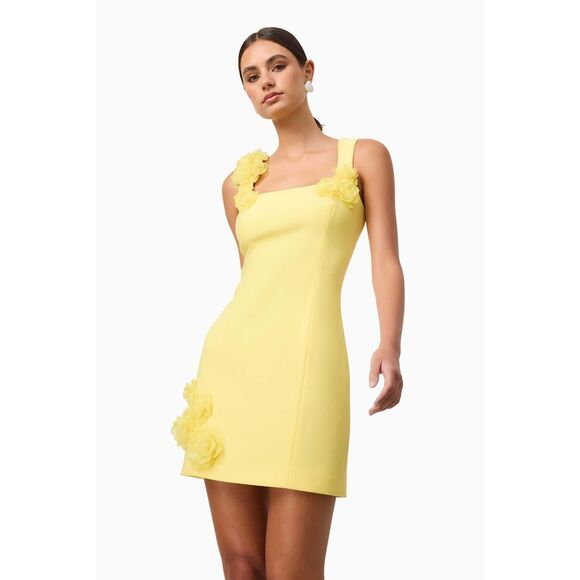 Elliatt Trompe 3D floral embellished mini dress in Yellow Party size M NWT - Picture 1 of 9